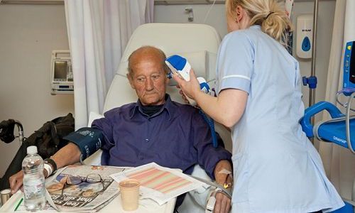 Man having cancer treatment Man having cancer treatment